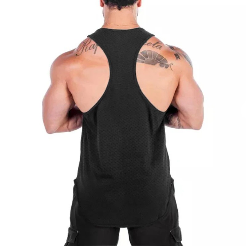 Men Summer Gym Clothing Fitness Sports Stringer Tank Top Men Bodybuilding Vest Running Vest Workout Sleeveless Shirt O-neck